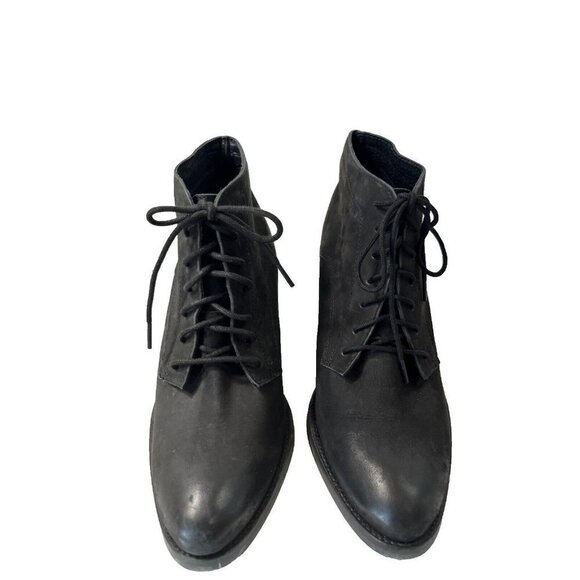 Topshop Able Black Nubuck leather Combat Ankle Boot Size 8.5 Lace Up - Picture 1 of 13